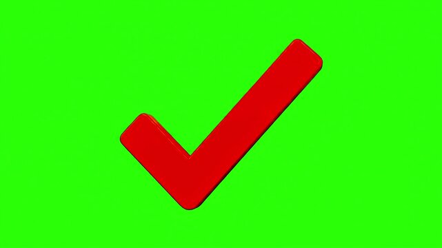 Red Checkmark Icon Green Screen Correct Approved Animation Element