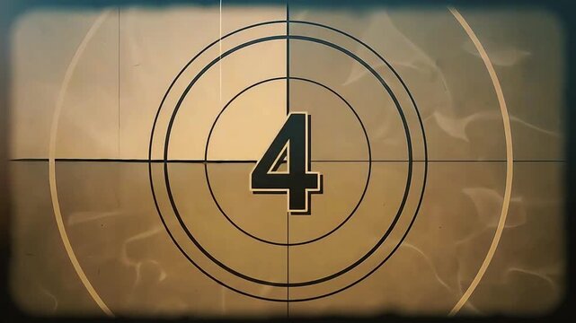 Vintage film countdown clock displaying the number four on a textured screen with retro aesthetic for multimedia project intro.