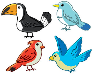 Fototapeta premium Cute Cartoon Bird Doodles Vector Illustration Set