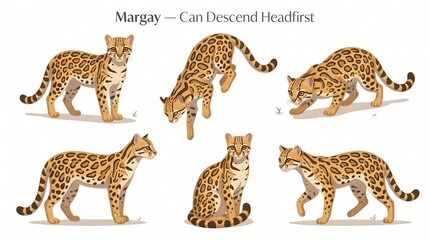 Obraz premium Margay Cats Demonstrating Unique Headfirst Descending Ability.