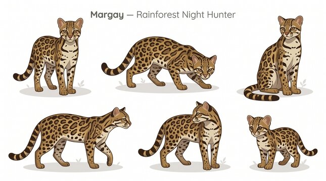 Illustrated Margay Cats Rainforest Night Hunters Collection.