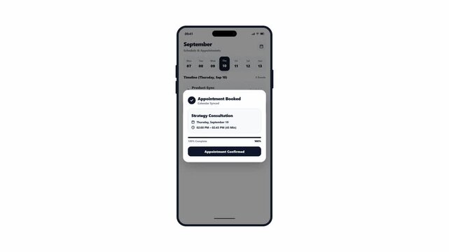 Mobile calendar app showing appointment booking and syncing process. 4K Video
