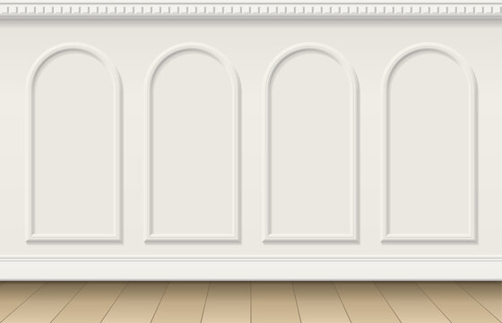 White wall with arched moulding panels classic interior vector
