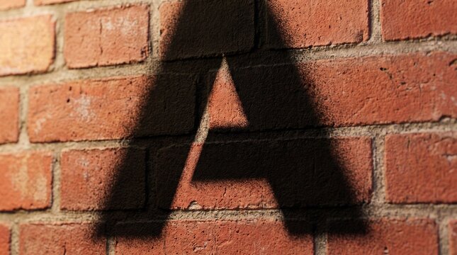 Letter A spray painted in bold black stencil font on a weathered rustic red brick wall surface background featuring urban graffiti style texture close up detail shot in daylight setting