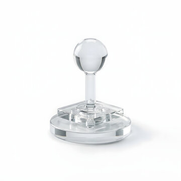 Glass joystick controller button on a circular base isolated on white background with gaming accessory video game control transparent glass gaming hardware