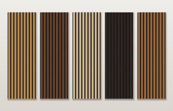 Wood slat wall panel samples oak walnut ash ebony teak vector set