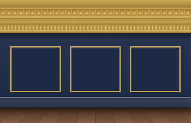 Navy room with deep gold cornice egg and dart and gilt panels vector © Clipart