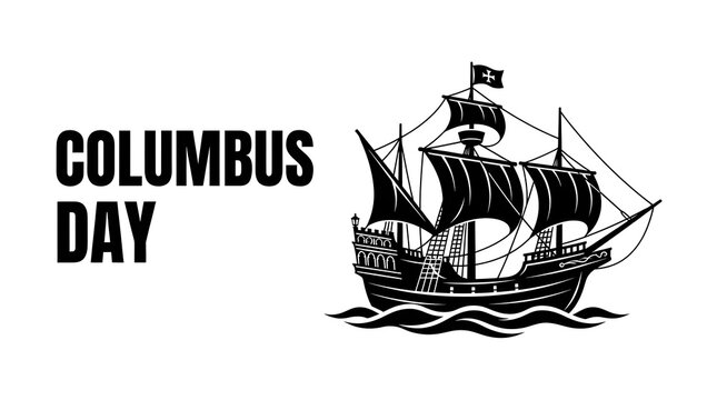 Columbus day illustration with a vintage sailing ship isolated on white background