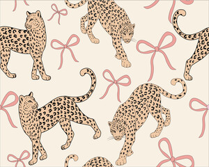 Obraz premium leopard animal repeating seamless hand drawnMinimalist Leopard Silhouette in Neutral Tones wild life print exoticLeopard Vintage Safari Illustration Print, Earthy Neutral Jungle Cat Wall Art