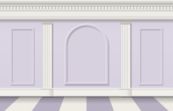 Classical wall with fluted pilasters entablature and arch panel vector