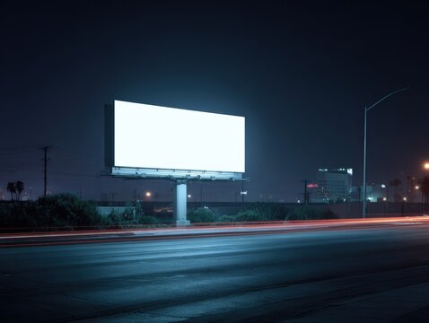 Balanced scene displays blank advertising display in an urban setting in thoughtful styling with editorial spacing. Controlled lighting enhances poster design and online advertising.