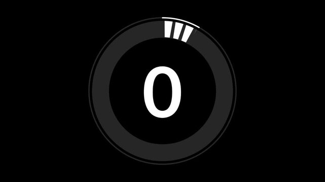 5 second segmented countdown timer on black background with rectangular progress ring. Modern 5 second circular countdown timer with segmented rectangle animation