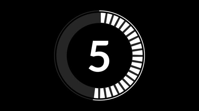 10 second segmented countdown timer on black background with rectangular progress ring. Modern 10 second circular countdown timer with segmented rectangle animation