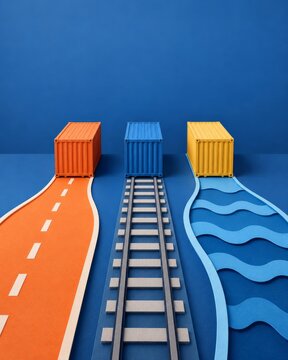 Cargo Containers Sorting Road Rail Overhead Containers Align Ribbon