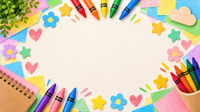 Playful Crayons Artwork Frame Background Crayon Scribbles Paper Stars Hearts