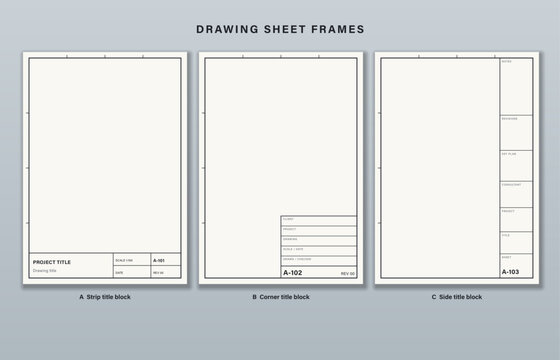 Drawing sheet frames with title blocks three templates fully editable