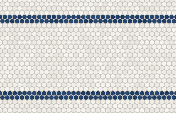 Penny round tile mosaic white with navy border vector