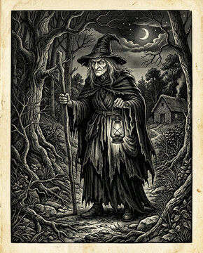 Witch in the night halloween background
