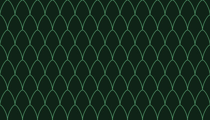 Seamless abstract pattern with white dotted lines forming a fish scale shape on a dark green background © ANJUMAAKTHER