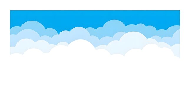 Stylized cartoon blue sky background with fluffy white clouds isolated on a clean white backdrop