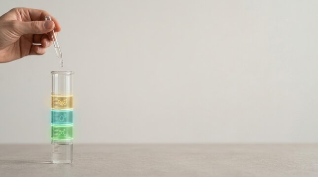 Environmental impact measurement using a graduated glass tube with liquid held by a person showing scientific process