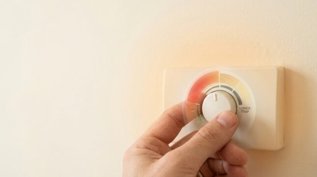 Person turning down temperature dial on hot-water control to reduce unnecessary water-heating energy at home