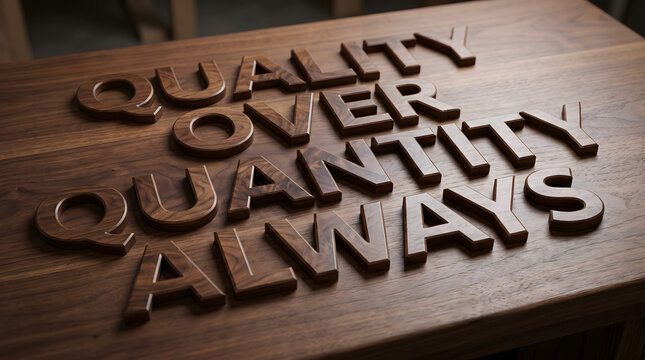 Quality Over Quantity Always Walnut Wood Text