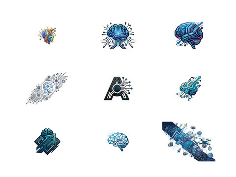 Artificial Intelligence and Machine Learning Technology Vector Icon Set