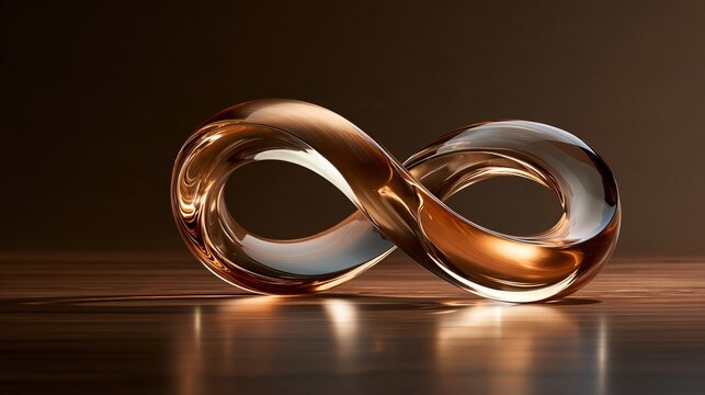 企業の永続的成長や金融IRプレゼンを彩るゴールドインフィニティ3D彫刻素材（コピースペース付き）