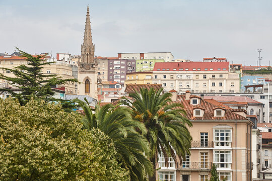 Santander cityscape. Classic buildings colored facades. Cantabria, Spain