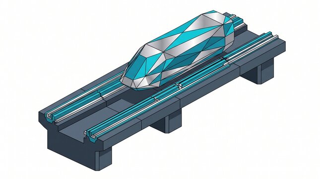 Isometric vector illustration of high speed maglev train on track with railway transport