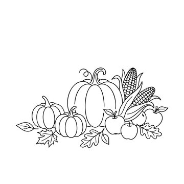 Rustic Thanksgiving Bounty Line Art Concept