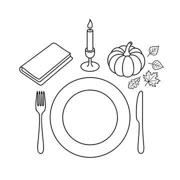 Cozy Thanksgiving Place Setting Line Art
