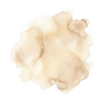 Abstract beige watercolor stain on transparent background