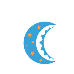 Blue crescent moon with orange stars © BEAUTY