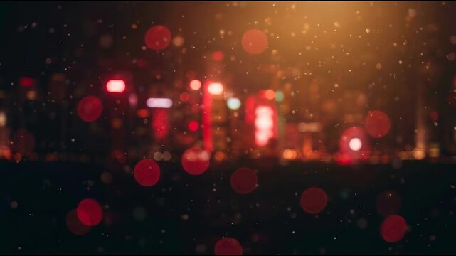 gentle floating deep red dots with crimson skyline night blur background, cinematic visual effect for modern creative design