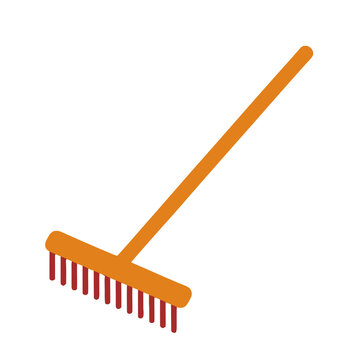 Orange rake with red tines isolated on transparent background