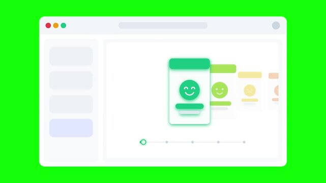 Browser interface rating scale with emoticons on green screen
