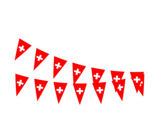 Fototapeta premium Swiss flag triangular bunting garland illustration isolated on white background festive party decoration