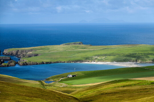 Scenic coastline and island in Atlantic ocean
