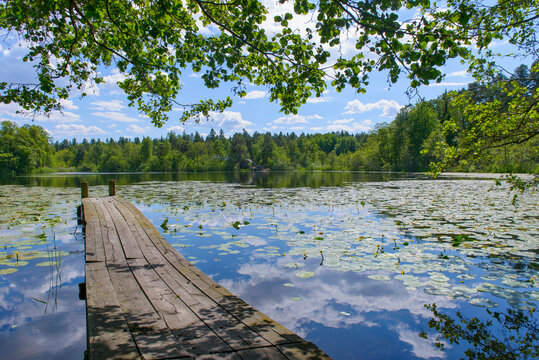 Scenic landscape of jetty on lake Stockbysjon