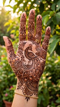 Traditional Henna Mehndi Design on Hand Close-up