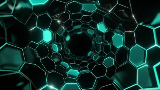 Glowing Cyan Hexagon Tunnel 3D Background