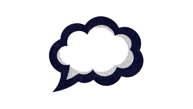 Dark blue textured speech bubble with halftone dots, isolated on transparent background