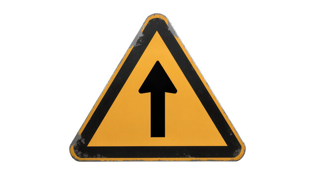 Yellow triangular warning sign with black arrow pointing up, isolated on transparent background