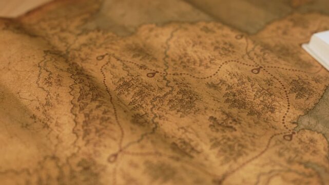 Vintage map showing travel route and exploration journey