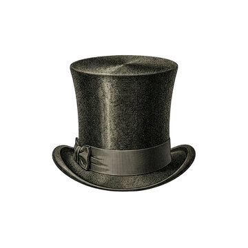 Vintage engraved black top hat isolated on white