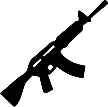 Indonesian National Armed Forces Anniversary celebration symbol featuring a bold black assault rifle silhouette on white background