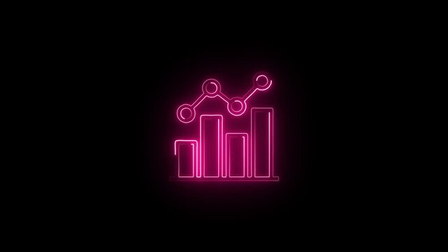 pink neon analytics bar chart and line graph animation glowing financial statistics dark background motion graphic element seamless looping video asset 3840x2160 resolution 4k