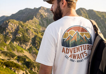 Man Wearing Oversized T-Shirt on Mountain Mockup